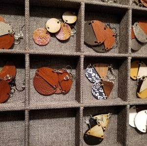 Leather/wood earrings